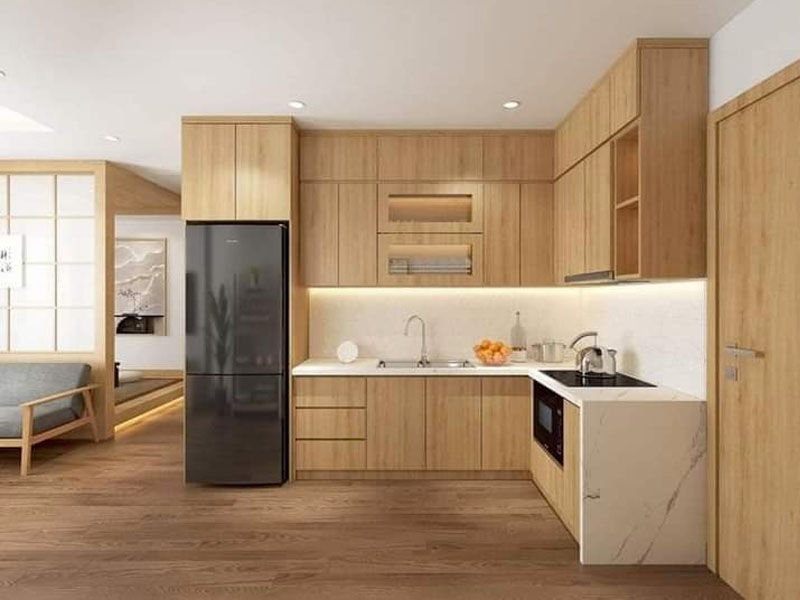 Tủ bếp gỗ công nghiệp phủ melamine TB0017